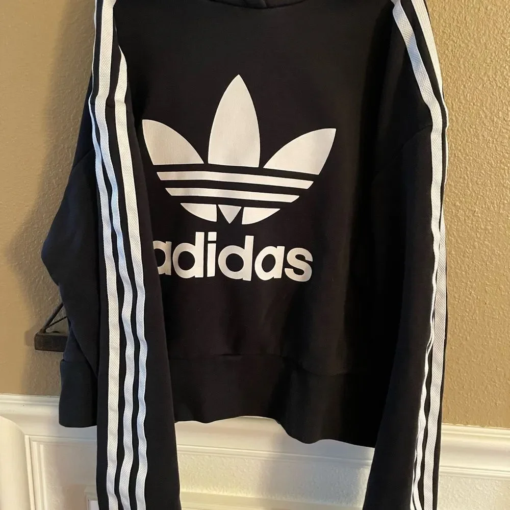 Adidas Black Sweatshirt with White Trefoil Logo Girls Size Large - Picture 2 of 9